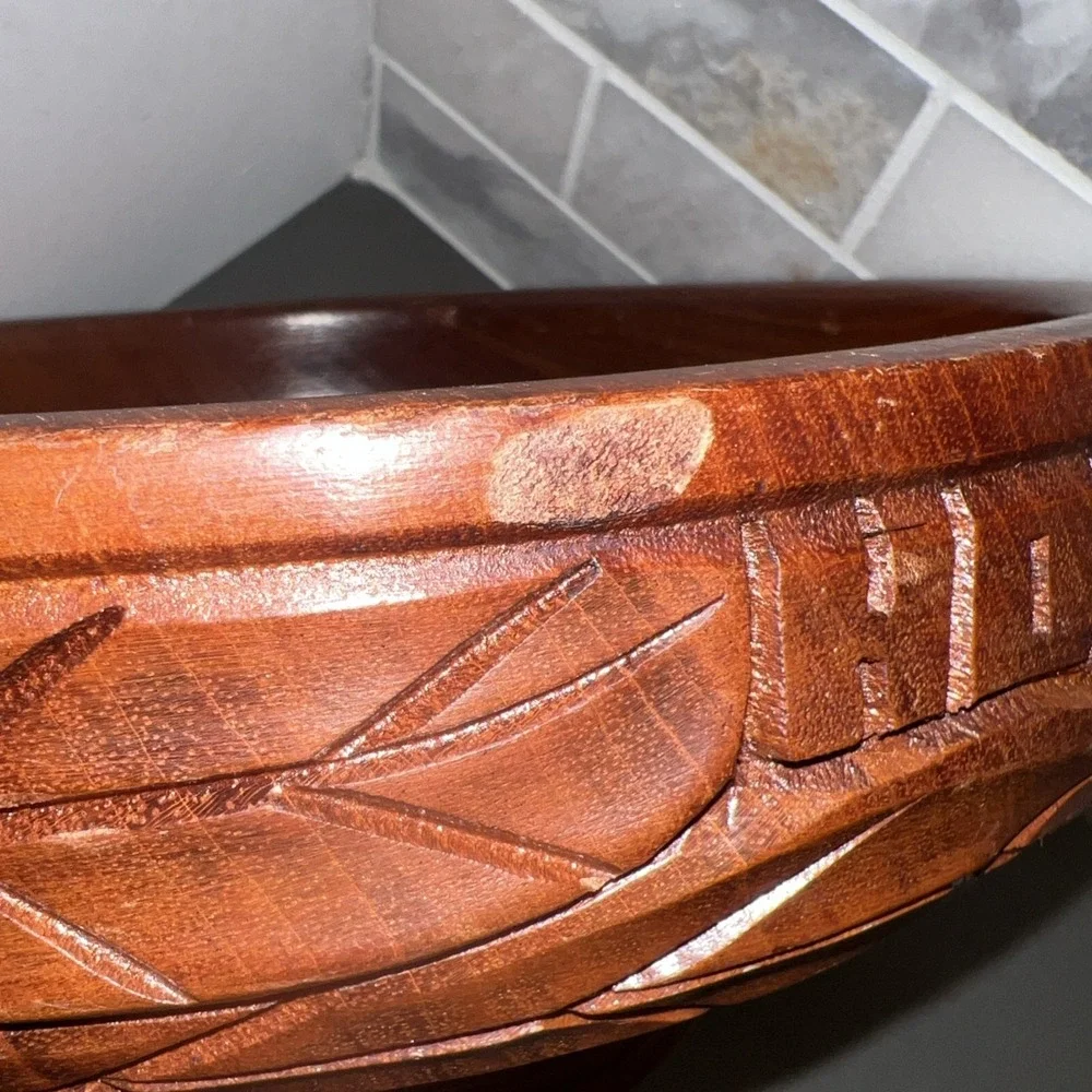 Vintage Carved Wood Tiki Bowl Tribal Ethnic Honduras Large Pedestal Centerpiece